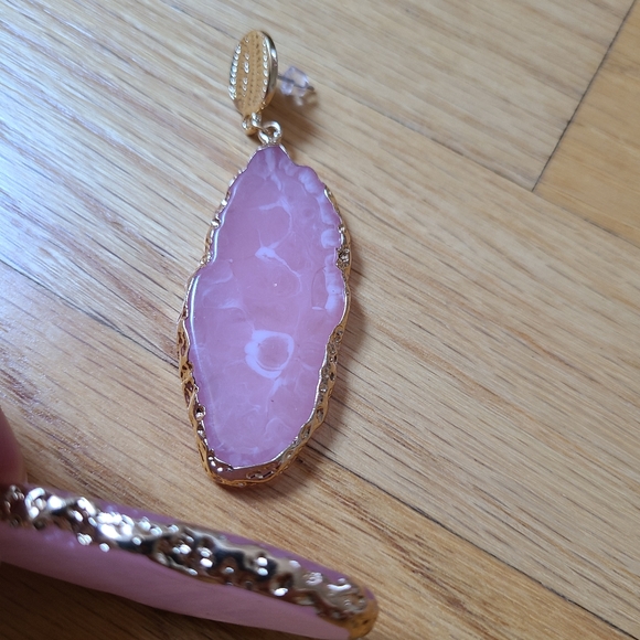 Geometric Plastic Resin Fashion Long Earrings Pink - Picture 3 of 9